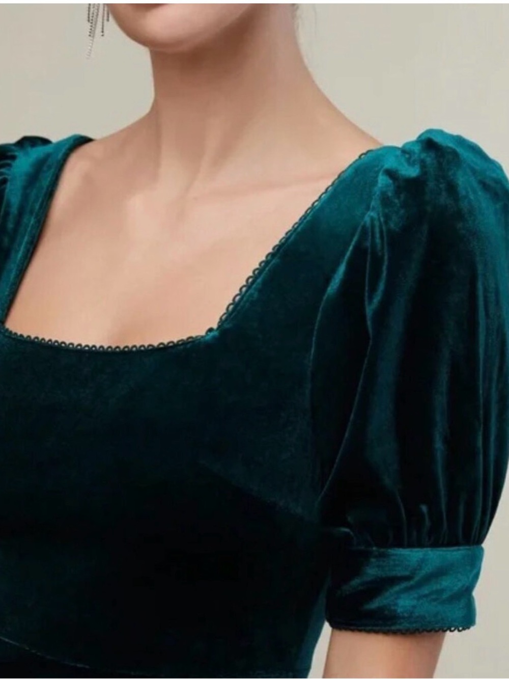Rachel Parcell Puff Sleeve Velvet Midi Dress Ruffle M $188 NWT Victorian Goth - Picture 3 of 10